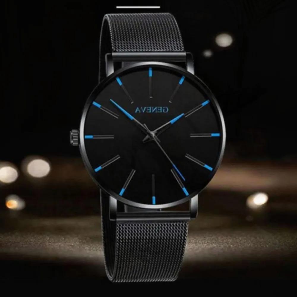 Men's Watch Black Mesh Band Slim Suit Casual Office Analog