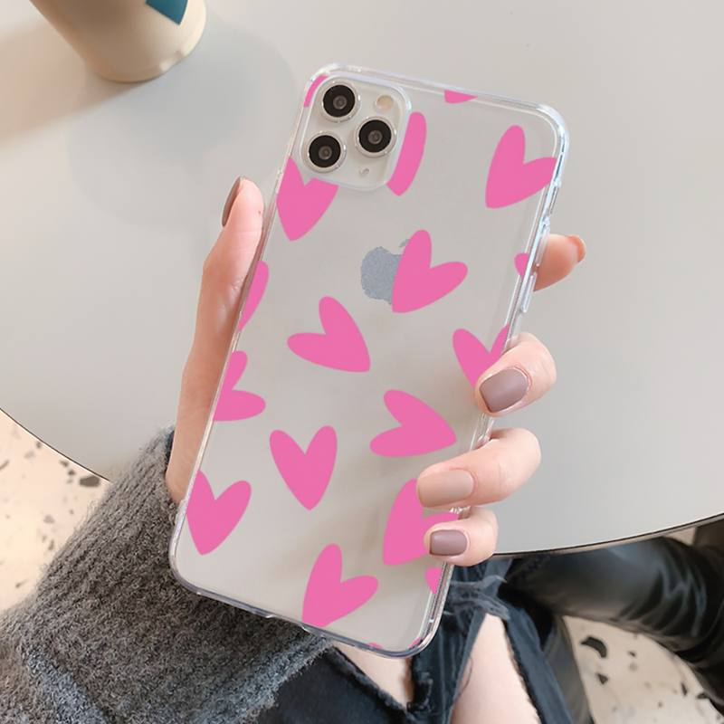 FHNBLJ Love Heart Phone Case For iPhone 14 13 12 11 Pro Max Mini X Xs XR 6 7 8 Plus SE 2020 Transparent Case