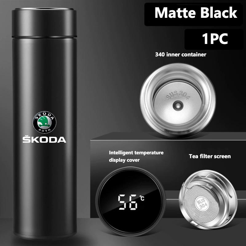 ICPG4 For Skoda Smart Thermo Mug Filter Coffee Drink Flask Temperature Display Cup Kamiq MK3 Roomster Rapid Kodiaq Karoq Fabia Enyaq
