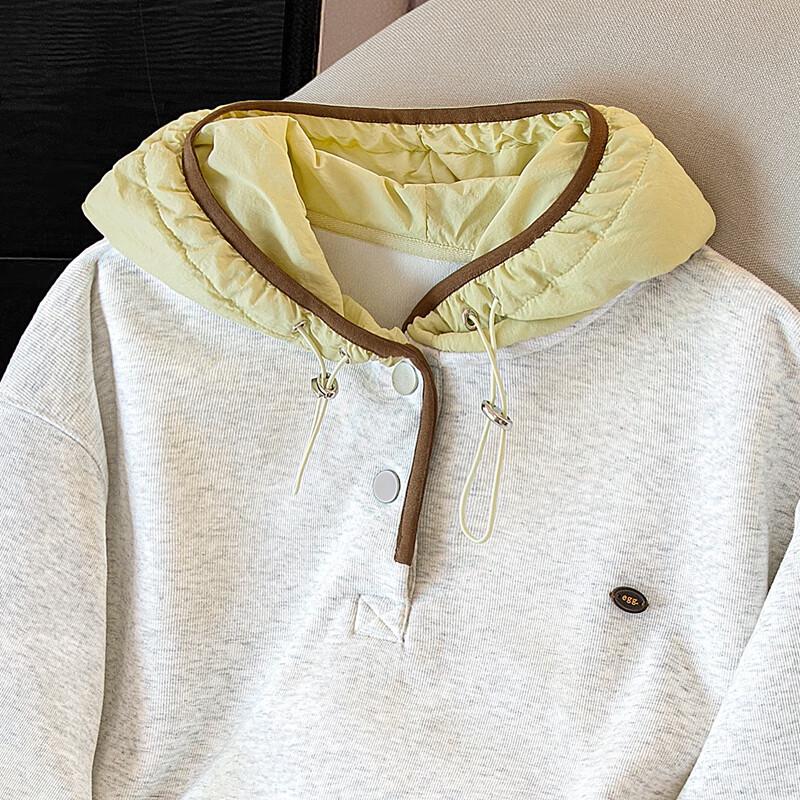 Women's Contrasting Hooded Spliced Fleece Sweatshirt
