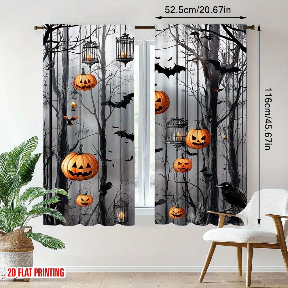 2Pcs Polyester Halloween Spooky Moonlit Printing Window Curtains Birthday Party Decoration Backdrop Drapes for Living Room
