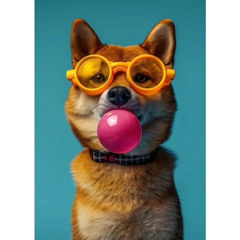 Zvířata Vtipné Tisky Pes Barevné Žvýkačkové Sluneční Brýle Plakát Samojed Francouzský Buldoček Malba na Plátno Nástěnné Umění Obrázek Domácí Dekorace