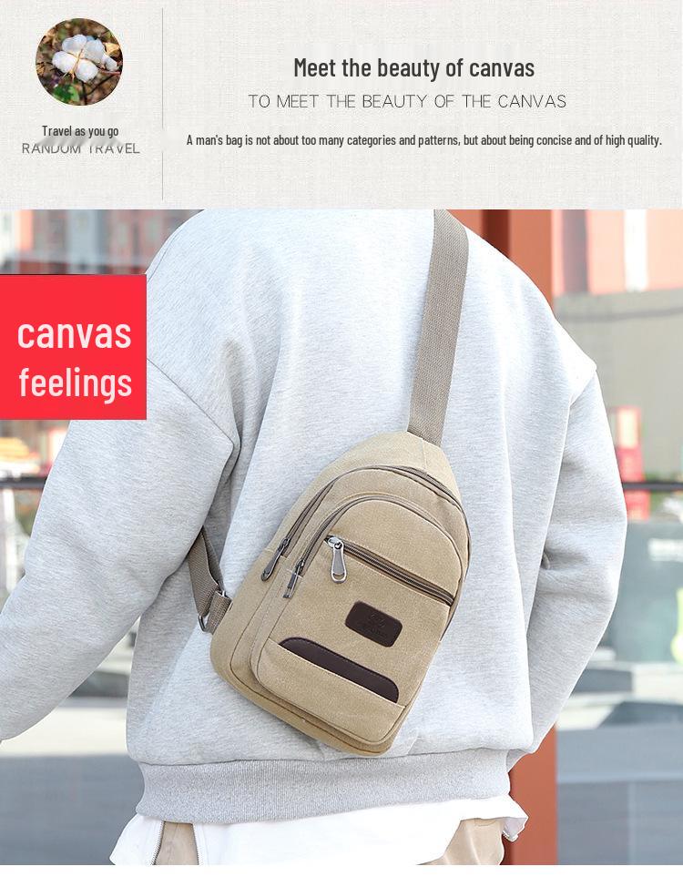 Multi-layer Men's Large Capacity Canvas Crossbody Chest Bag - Convenient Single Shoulder Portable Storage for Work.