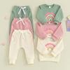 2PCS Baby Girls Fall Outfits Long Sleeve Rainbow Print Sweatshirt + Pants Set Toddler Clothes