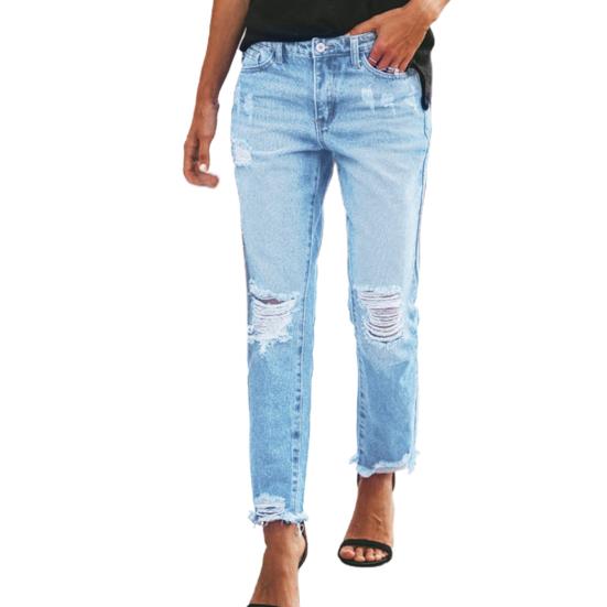 Solid Color Pockets Jeans Slim Trousers 
