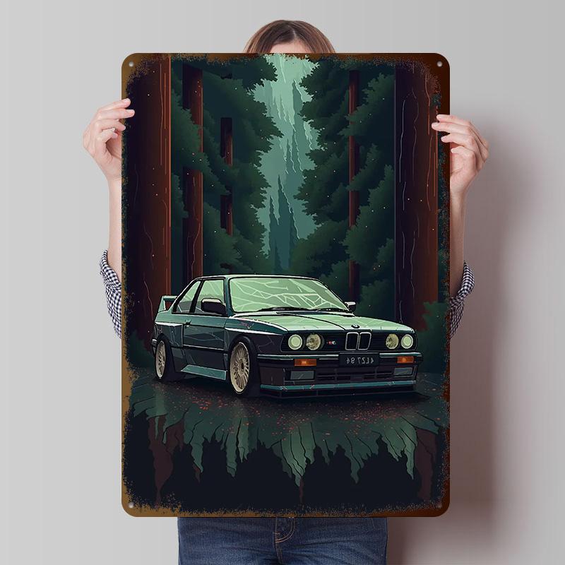 Sports Car Illustration Car Poster Customized Wall Art Vintage Metal Signs Retro Tin Plaque for Man Cave Bedroom Decoration Home