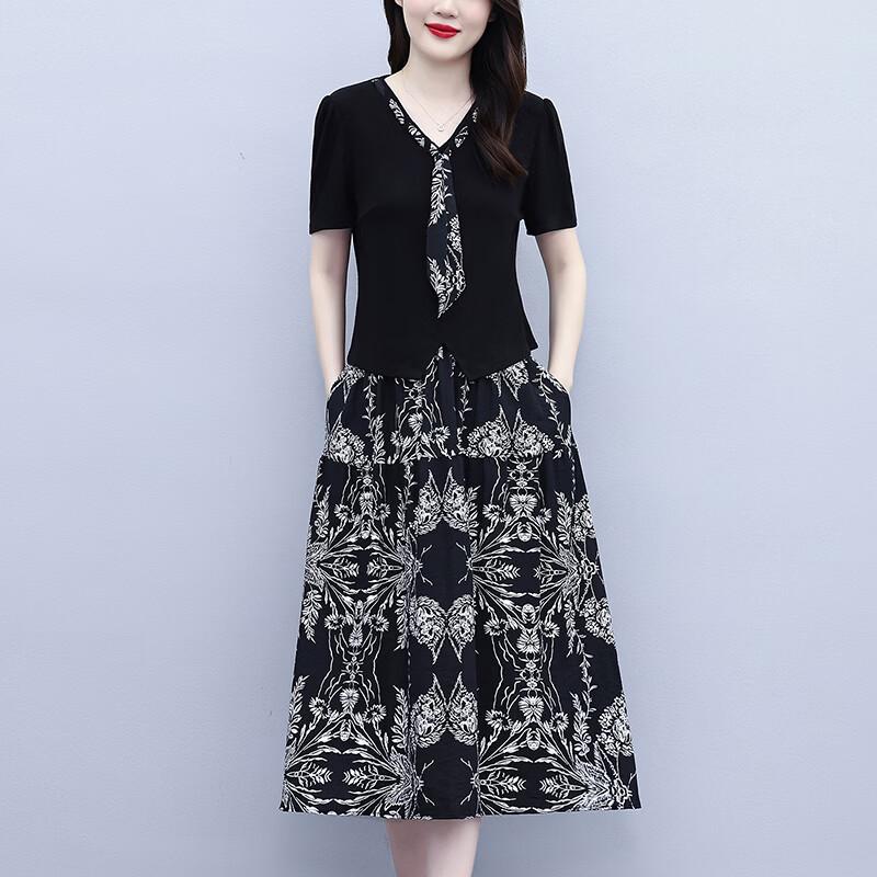 Women's Elegant Black Layered Two-Piece Dress Set