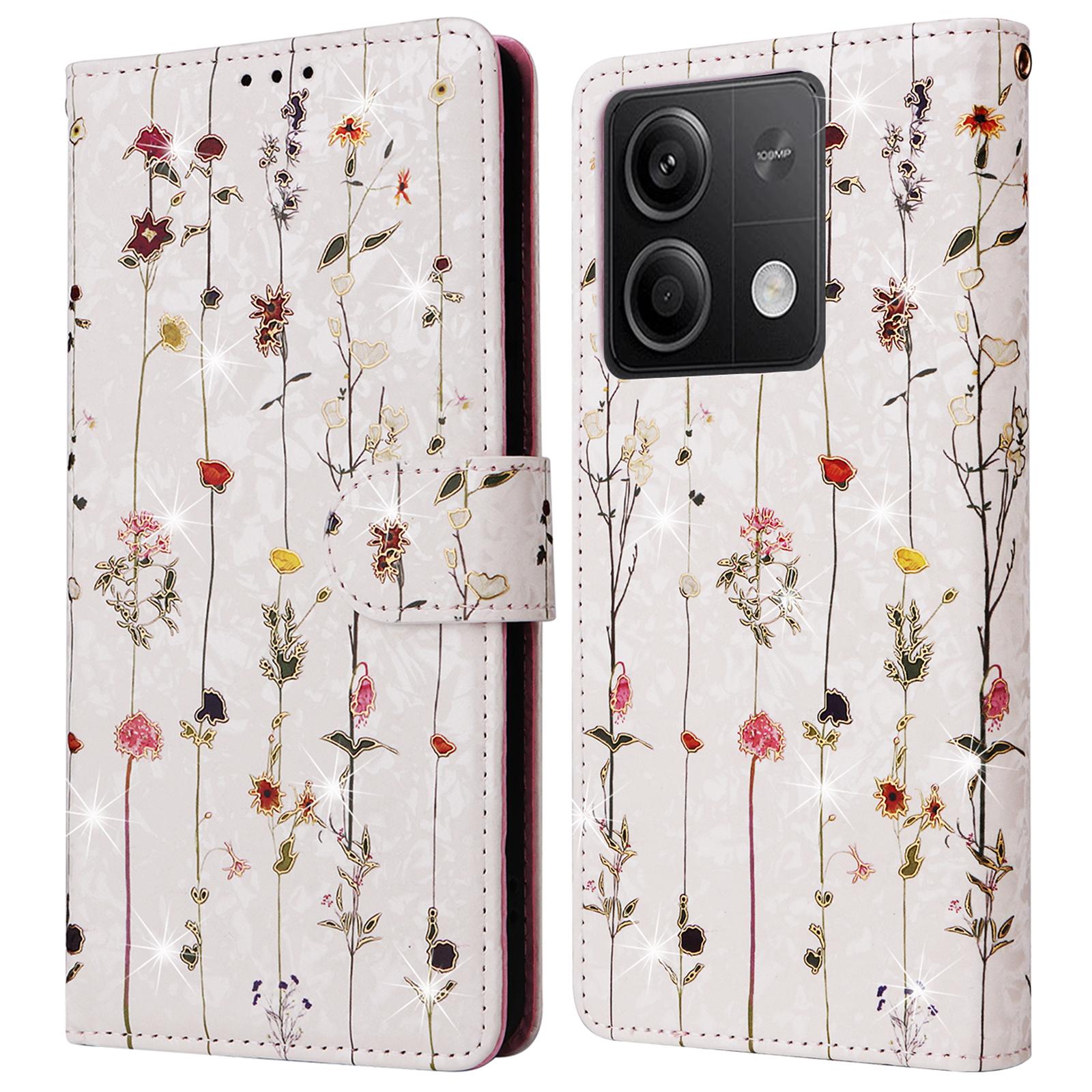 

Для Xiaomi Redmi Note 13 5G чехол-кошелек с блокировкой RFID из лакированной кожи Small Flower