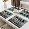 [Heat Resistant Placemat] Machine Washable, Heat Resistant 1/2/4/6pcs Camping Themed Placemat Set | Square Fabric Placemats, Durable for Home