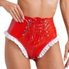 Γυναικείο γυαλιστερό λουστρίνι Frilly Maid Knickers με κορδόνια με φερμουάρ με καβάλο εσώρουχα για παιχνίδι ρόλων για νυχτερινό κέντρο διασκέδασης