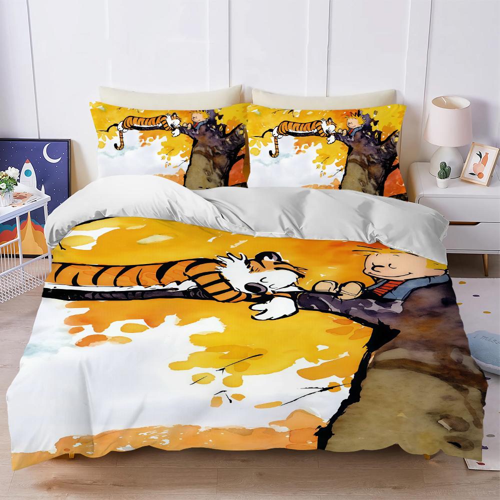 C-CalvinS and H-Ho-bbes Duvet Cover Set Soft Wash Bed 3 Piece Summer Comfortable Student Dormitory Home Baby Bedding Best Seller