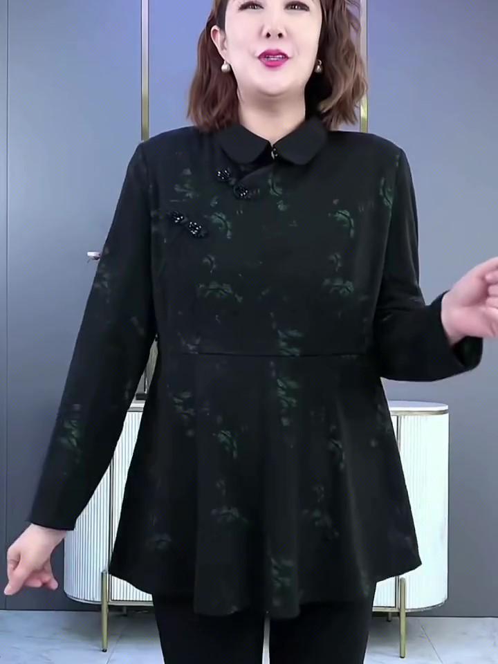 

Элегантный А-силуэтный наряд с драпированным лацканом и пуговицами-лягушками - Платье большого размера для осени/зимы, стройнящее фигуру для женщин 2XL (100-160 lbs)