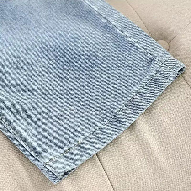 Women's Summer Straight-Leg College-Style Jeans - Korean Fashion Trend, Loose Fit, Casual Long Pants