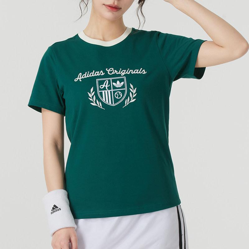 Adidas Originals Sport Fashion Simple Round Neck Pullover Short Sleeve T-Shirt Women Tops Green JM8010