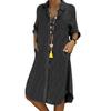 Women's Fashion Casual Color Lapel Single-Breasted Panel Straight Long Sleeve Loose Pocket Cotton Shirt Dress