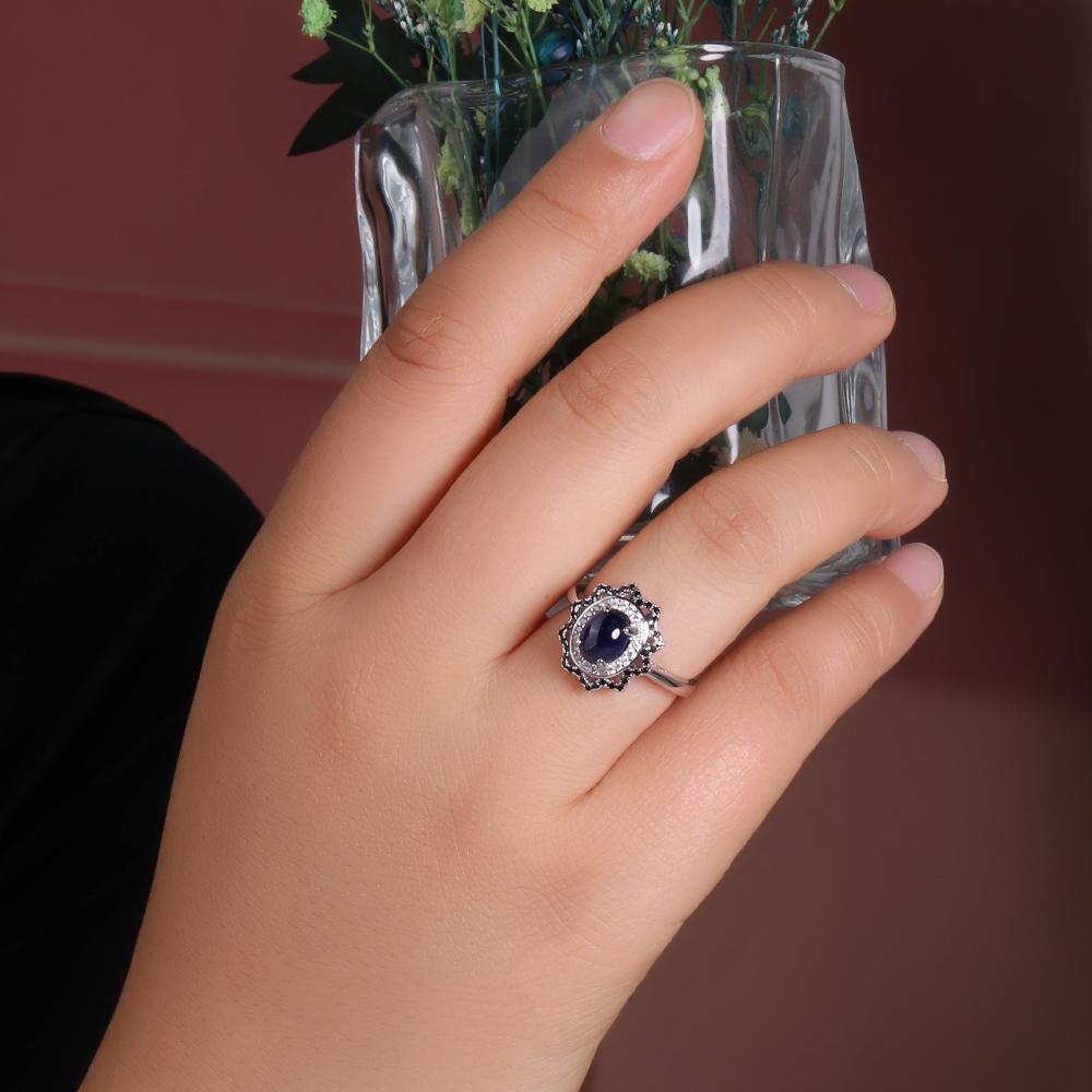 Inel Vintage din Argint Sterling 925 Safir Albastru Natural Umplut Pietre Prețioase Reale Bijuterii Fine de Lux Ușor pentru cadou de ziua de naștere pentru femei