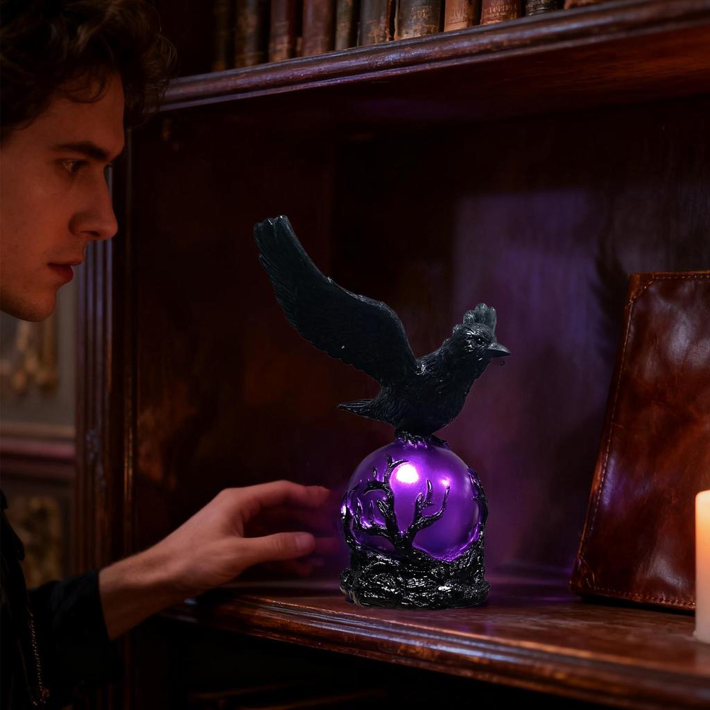 USB Rechargeable Night Light Gothic Crow Light Aesthetic Resin Novelty LED Desk Light Raven Statue Table Lamp Home Decorations