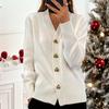 Women's Autumn/Winter V-Neck Knitted Cardigan with Heart Row Buttons
