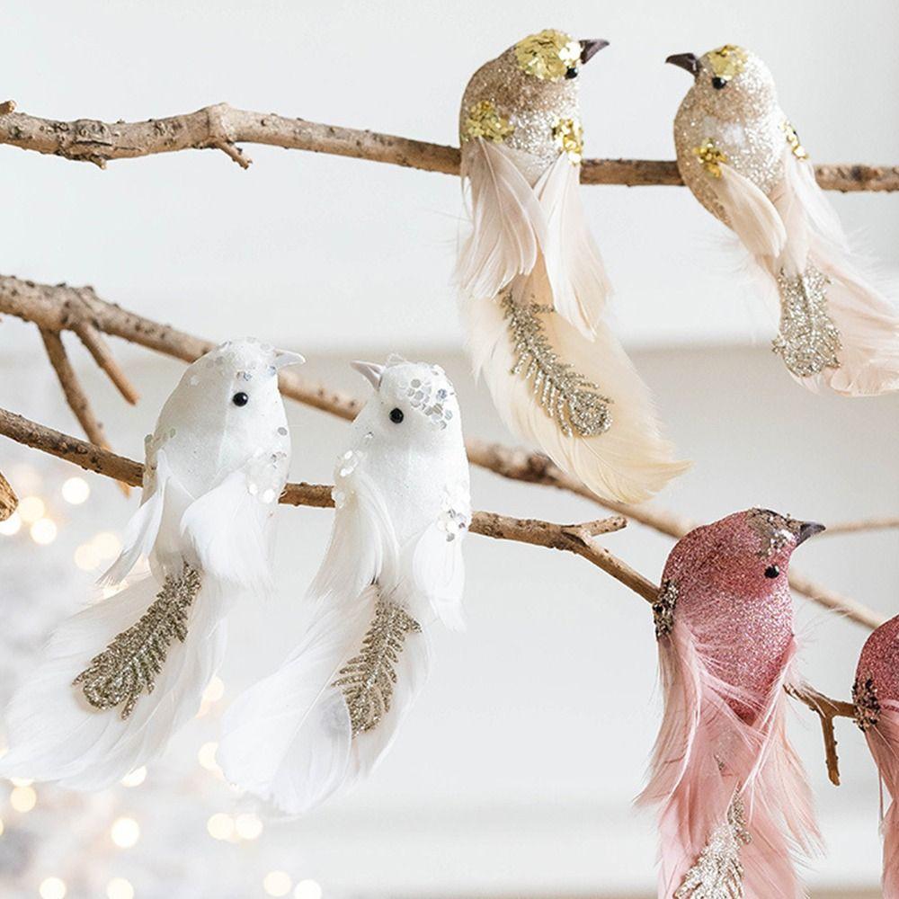 1 Pair Glitter Christmas Birds Ornament Realistic Christmas Tree Decoration  Home Xmas Decor
