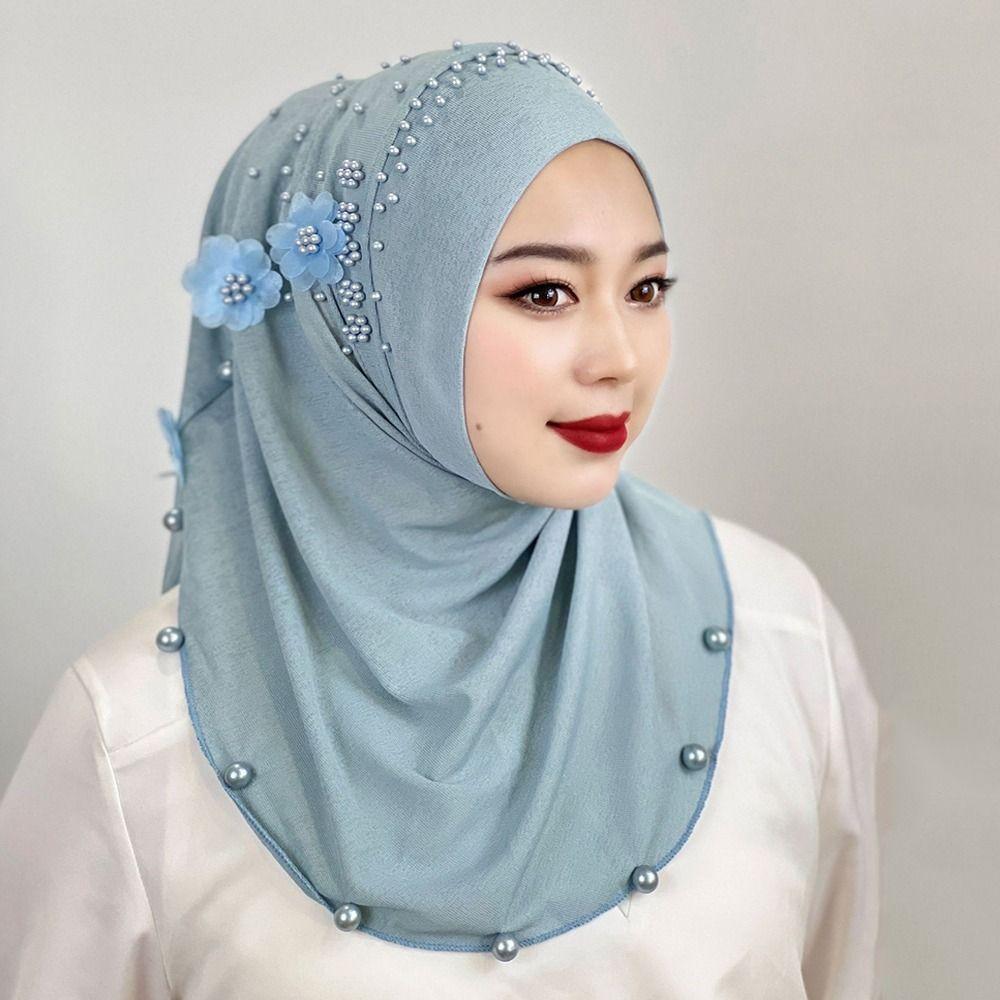 Solid Color Ramadan Hijab Top Knot Islamic Headscarf Head Wrap Cap  Ladies Hair Cover