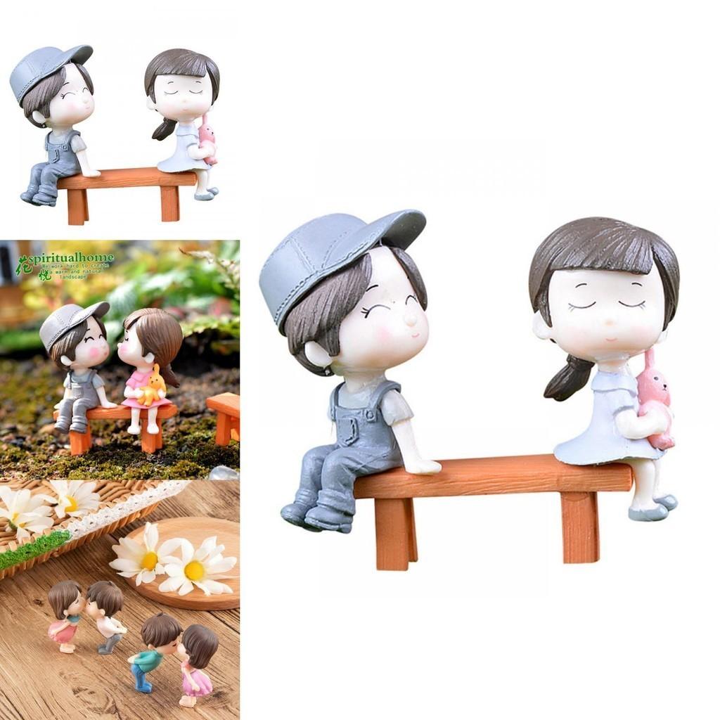 Charming Bench Couple Kissing Dolls Set For Exquisite Miniature Garden Decor