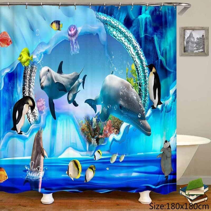 Ocean Shower Curtain Liner,Sea Theme Shower Curtain with 12 Hooks, Washable Dolphin Waterproof Shower Curtain for Bathroom Decor