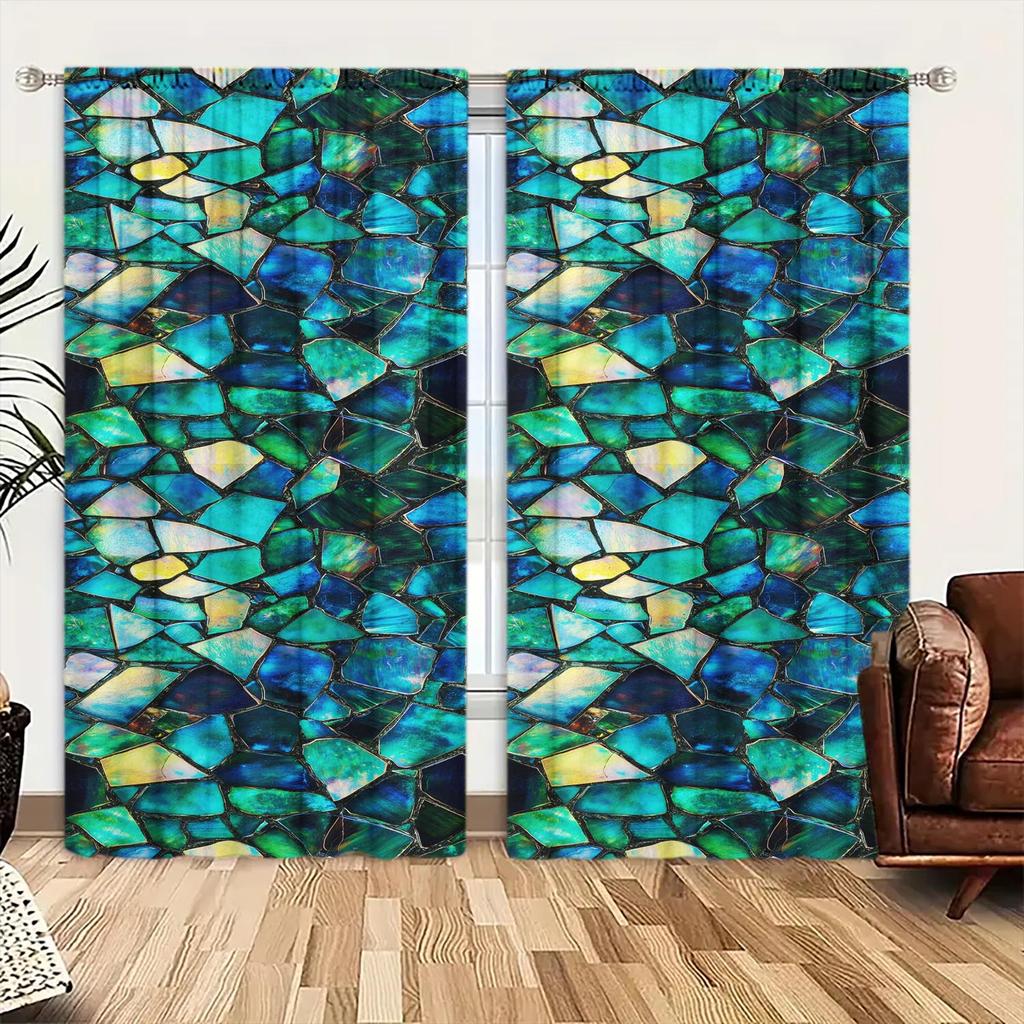 2 Panels Colorful and Dazzling Glass Pattern Curtains   Versatile Design Suitable for Any Style   Creating a Peaceful Living Space