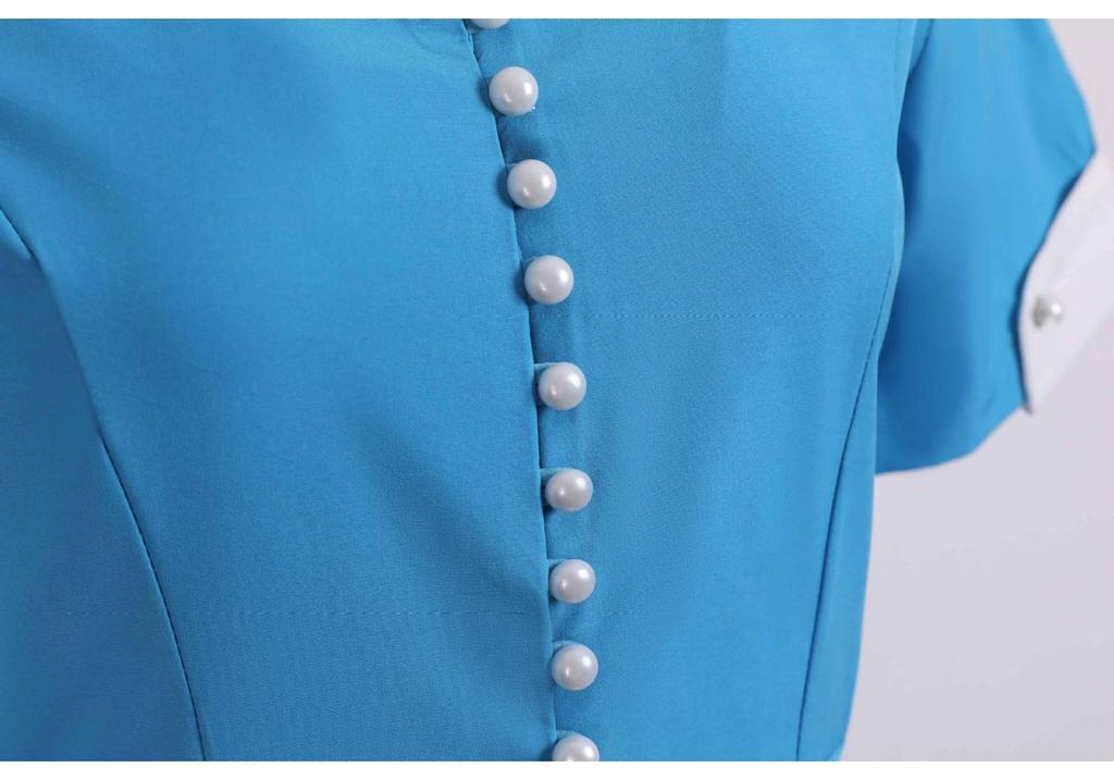 Europäisches & Amerikanisches Sommerkleid mit kurzen Ärmeln, Kragen, einfarbig, lässig, mit weitem Saum