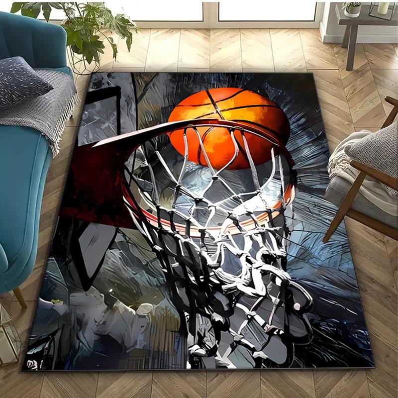 Crystal Velvet Basketball Printed Area Rug for Bedroom And Living Room Home Decoration, Non-Slip Mat for Bedside.