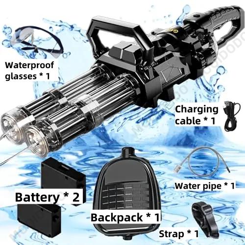 

Large Electric Rotating Muzzle Gatling Water Gun Toy With LED Lighting Backpack Continuous Fire Outdoor Toys for Kids Adult Gift