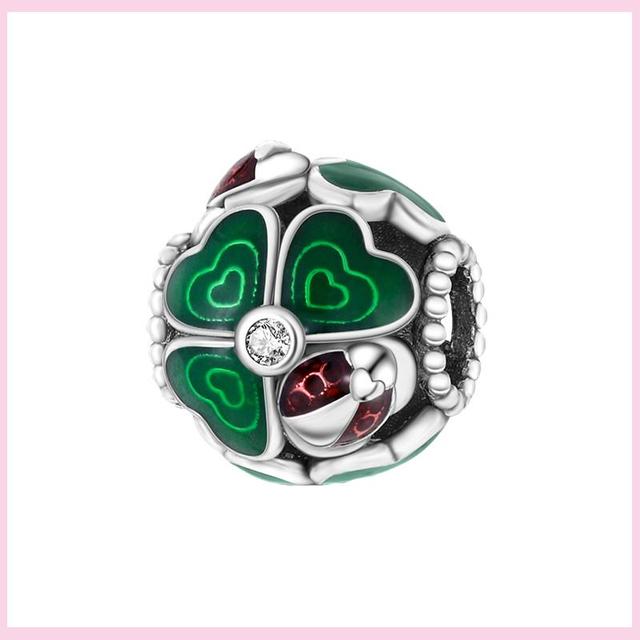 925 Silver Green Color Charms Temperament Cactus Avocado Charm Four Leaf Bead For Bracelet Jewelry Making