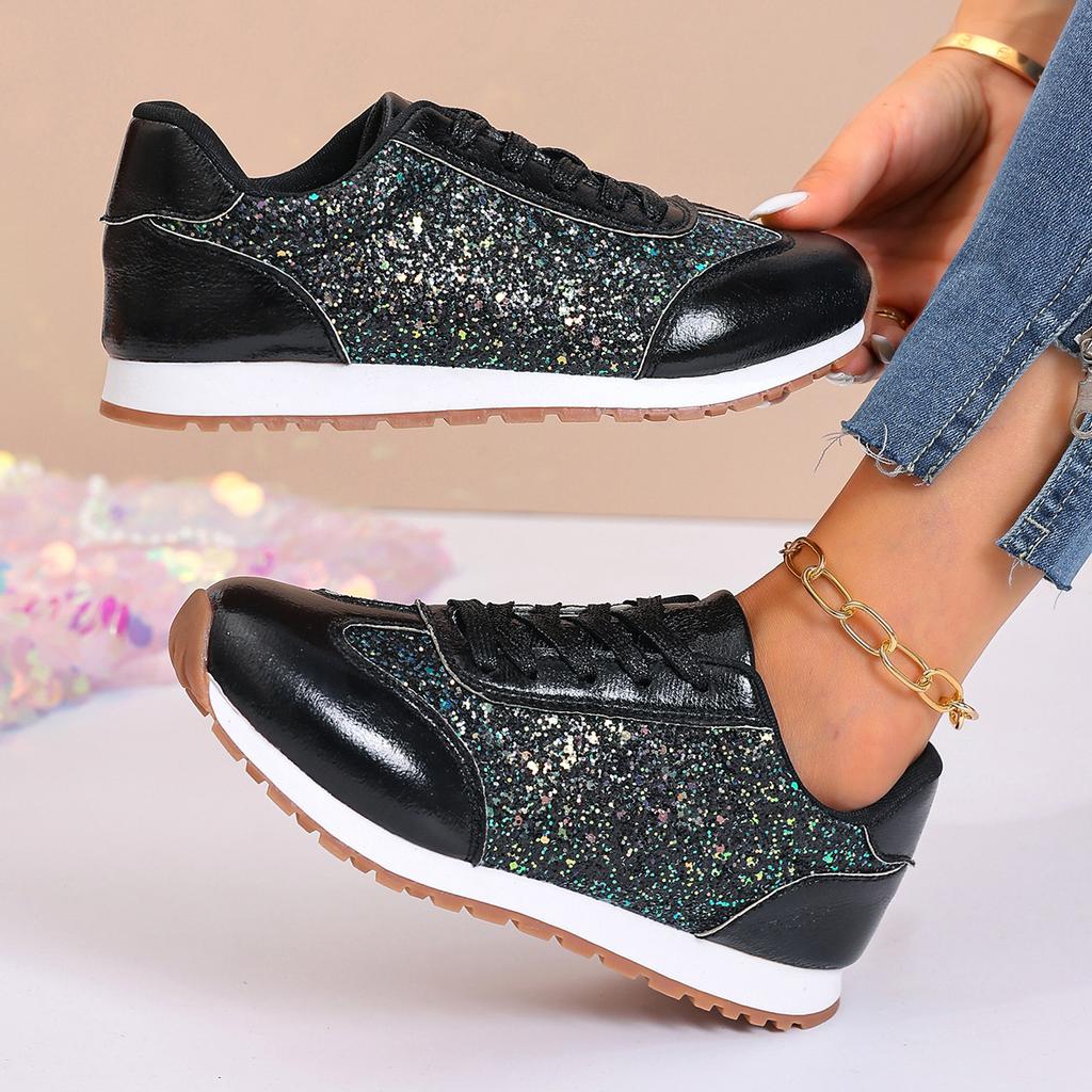 Fashion Fashion Ladies Autumn Women Flat Glitter Sneakers Casual Bling Vulcanized Shoes Female Lace Up Platform Comfort Plus Size