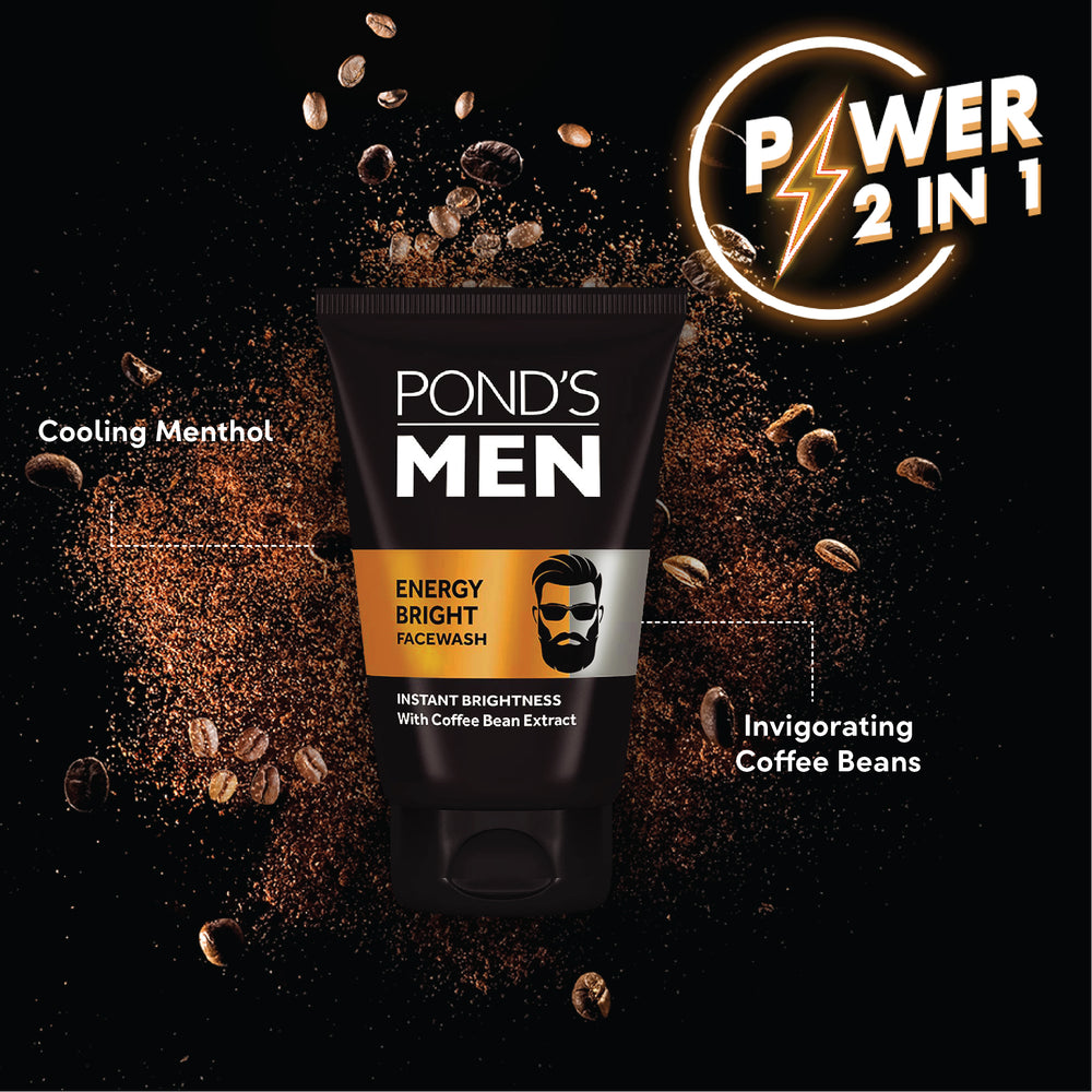 POND'S Men Energy Bright Face Wash 100g For Dull Skin With Coffee Bean Extract Oil Control Glow Cleanser