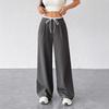 Womens Gray Loose Fit Casual Trousers Fall Wide Leg Pants High Waist Comfortable Woven Fabric