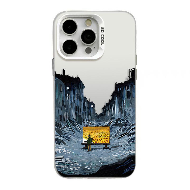 Silberne Ölmalerei iPhone Hülle für Modelle 13/14 Pro/15 Pro Max/16 Pro/17