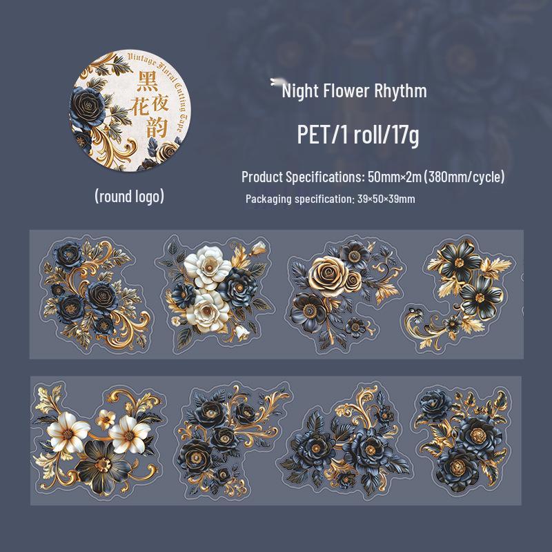 Baroque Floral Die-Cut PET Tape: Retro Journal Sticker Series