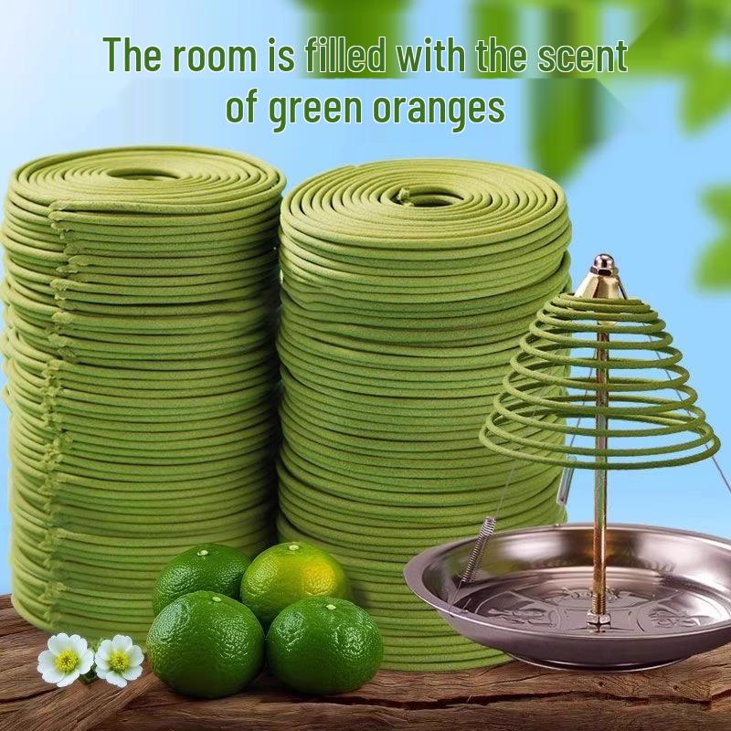 Green Tangerine Incense Coils - Orange Blossom & Sandalwood, Light Indoor Fragrance, Long-lasting.