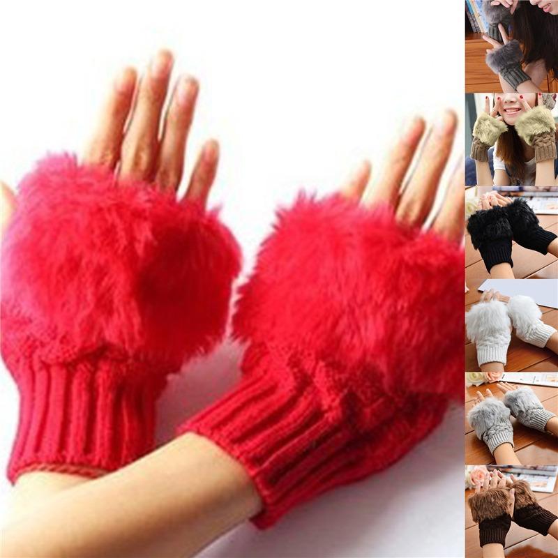 Women Gloves Stylish Fingerless Warm Winter Half Finger Mitten Ladies Faux Woolen Plush Wrist Warmer Glove Gift Ladies Gloves