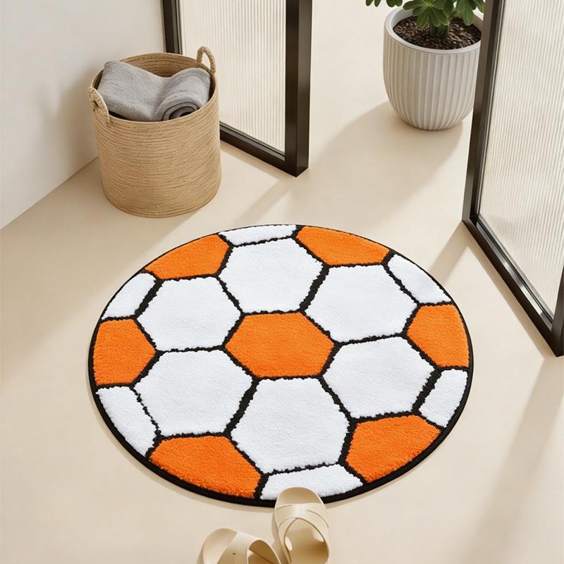 1pcs Round Football Entrance Mat Home Decorative Carpet Bathroom Absorbent Anti Slip Pad Machine Washable Multi-scenario Application Floor Mats