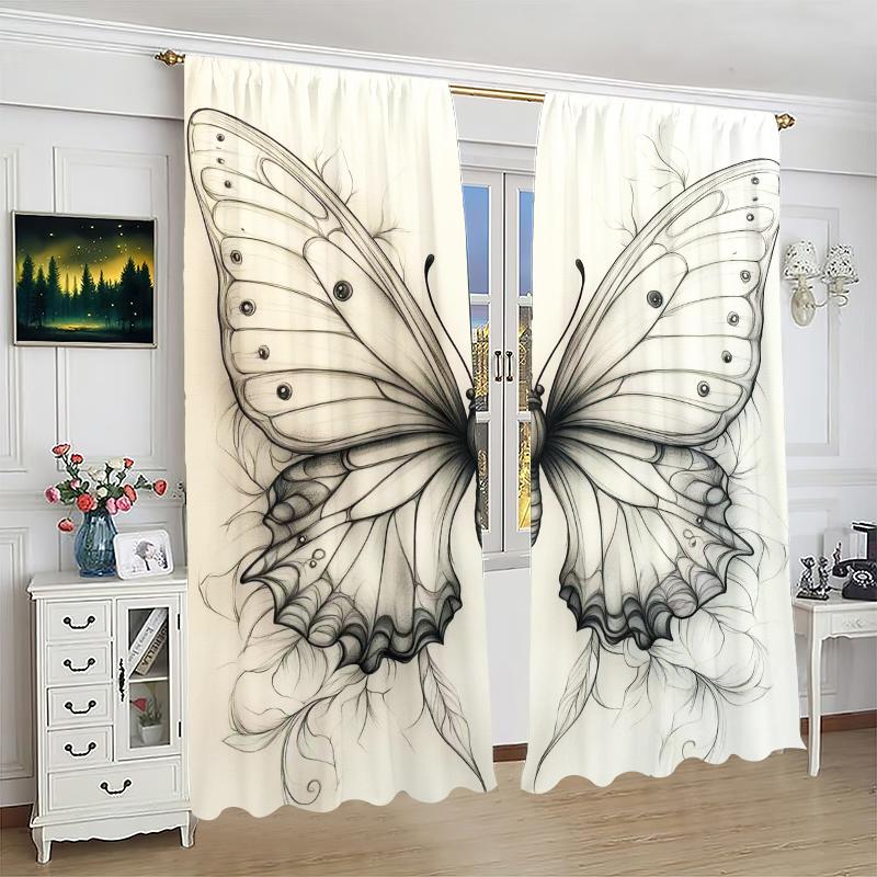 2Pcs- Vintage Butterfly - Printed Curtains -100% Polyester for Bedroom Curtains and Living Room Decor.