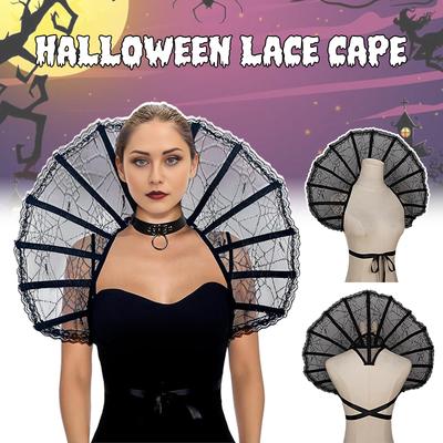 Women Medieval Retro Gothic Capes Stand Collar Vampire Lace Cloak Halloween Party Horror Cosplay Accessories Witch Dress Up Prop