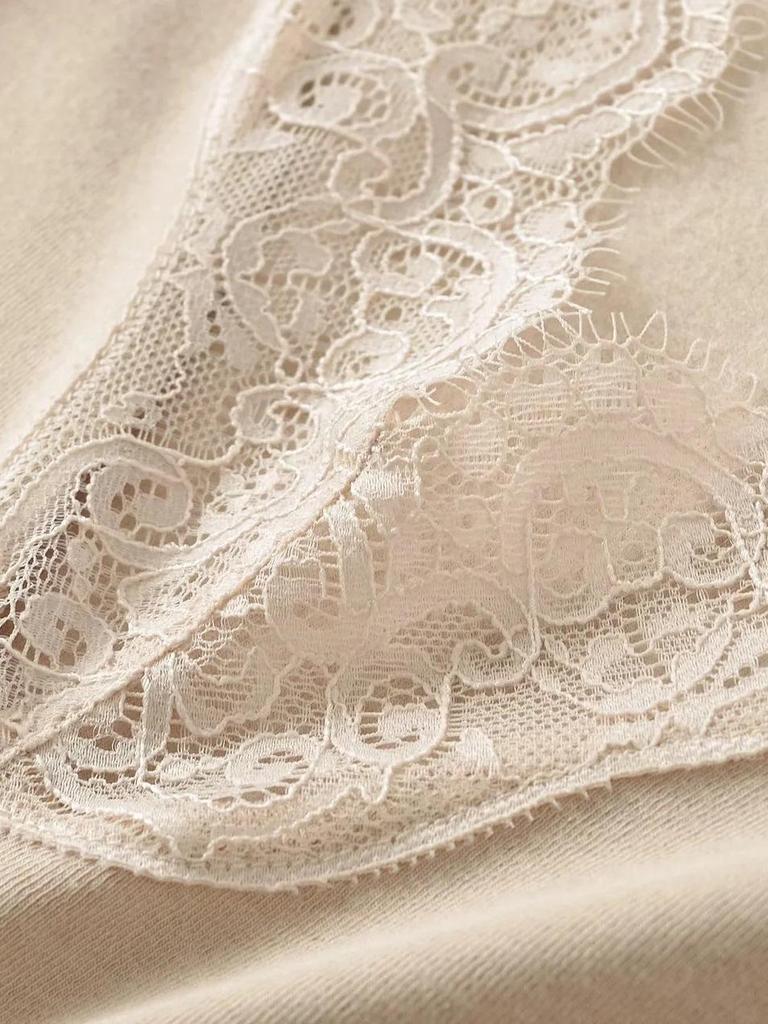 T-shirt da donna a manica lunga in pizzo con scollo a V, vestibilità slim, per Autunno/Inverno