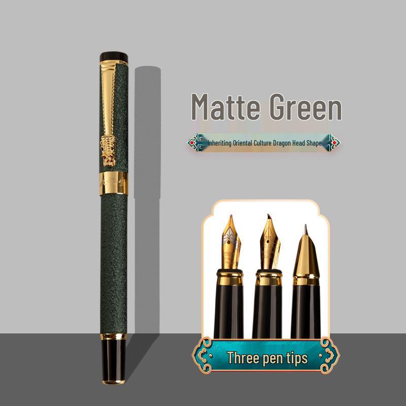 Dragon Calligraphy Fountain Pen Set: 3-Piece, Metal, Ideal for Students, Business, and Art - Unisex Design
