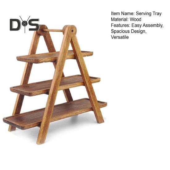 Tavă de servire din lemn cu 3 niveluri, suport pentru brioșe, asamblare ușoară, platou decorativ ușor din lemn, tavă rustică, pentru petreceri și acasă