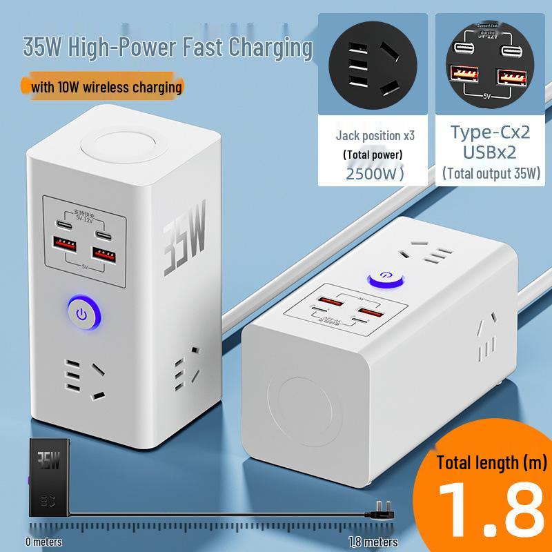 35W GaN Schnelllade-Steckdosenleiste mit USB & Kabellosem Desktop-Ladegerät