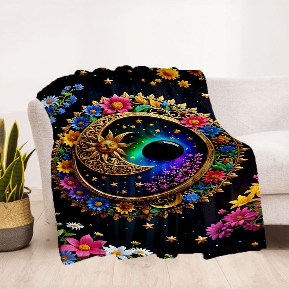 "Colorful Floral Celestial Wall Art Decor"Blanket Flannel Throw Blanket for Sofa, Bed, Travel, Camping, Office