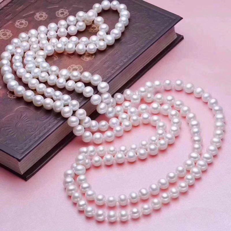 Zhuji Freshwater Pearl Sweater Chain: Women s Korean Style 7-8mm Niche Design, Fashionable, Simple, Versatile Style