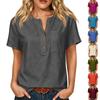 Dames Korte Mouw Henley Nek Knopen Linnen Katoen Shirt met Borstzak Ontspannen Pasvorm Casual Top Blouse voor Dagelijks Gebruik