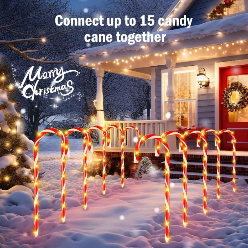 Outdoor Christmas Pathway Lights Candy Cane with Stakes for Yard Lawn Garden Decorations Holiday New Year Festival Decor