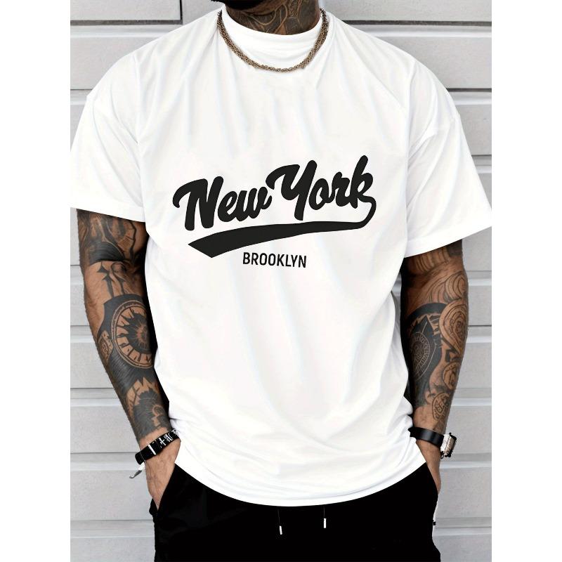 European Sizes Men's New York Brooklyn Print T-Shirt - Short Sleeve Casual Streetwear Tee with NYC Lettering